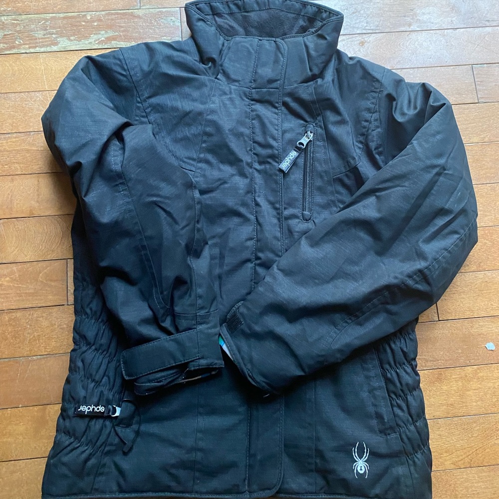 Black spider ski jacket. Girls size 10.